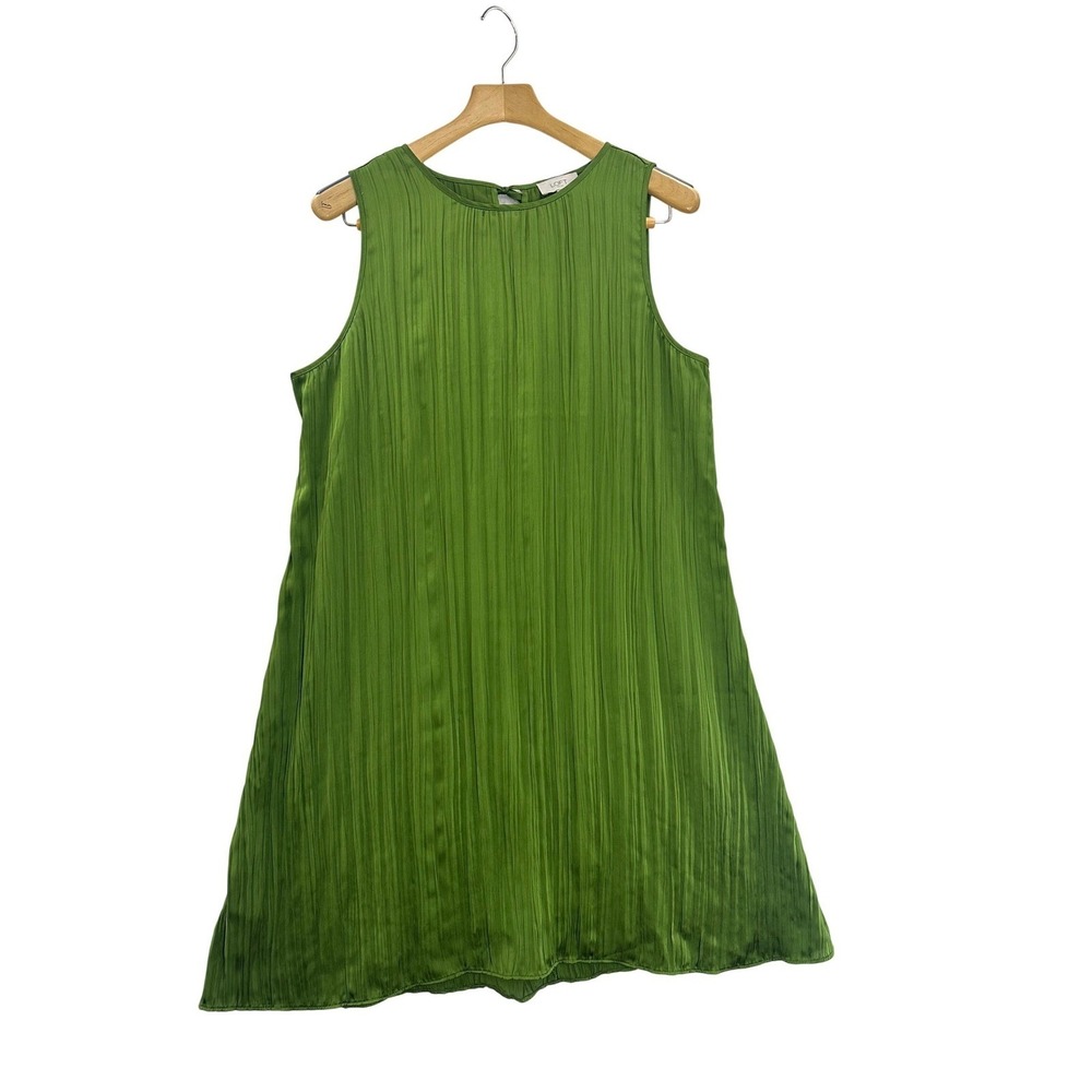 LOFT Outlet Green Pleated Sleeveless Tie Neck Dress Size L